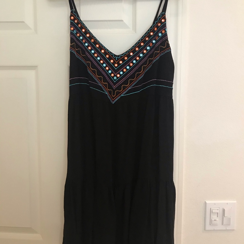 Easy black beach dress. Embroidered in the top